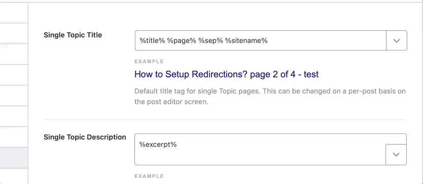 Variables available for single topic title