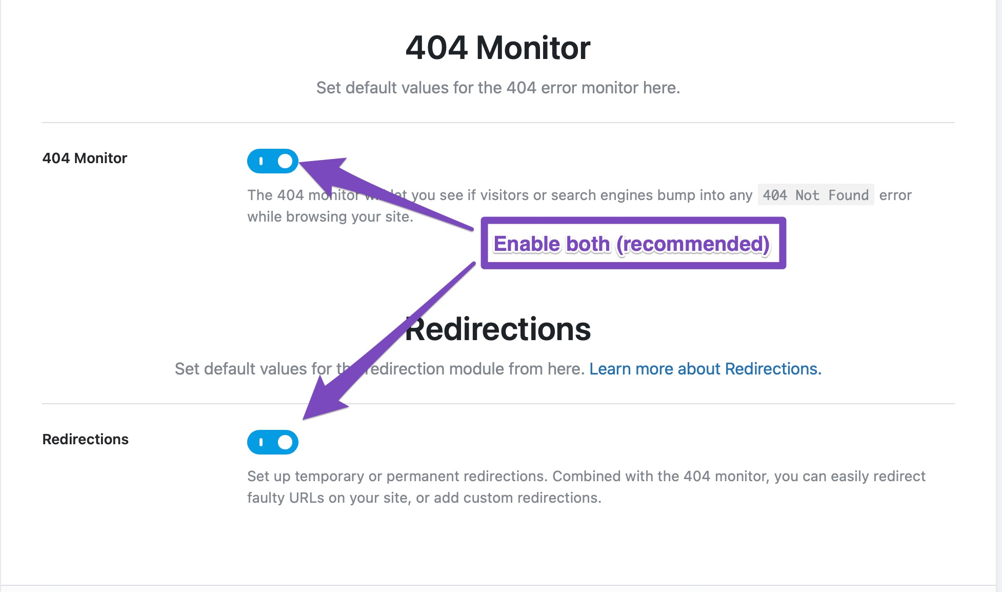 404 Monitor And Redirection Settings In Rank Math