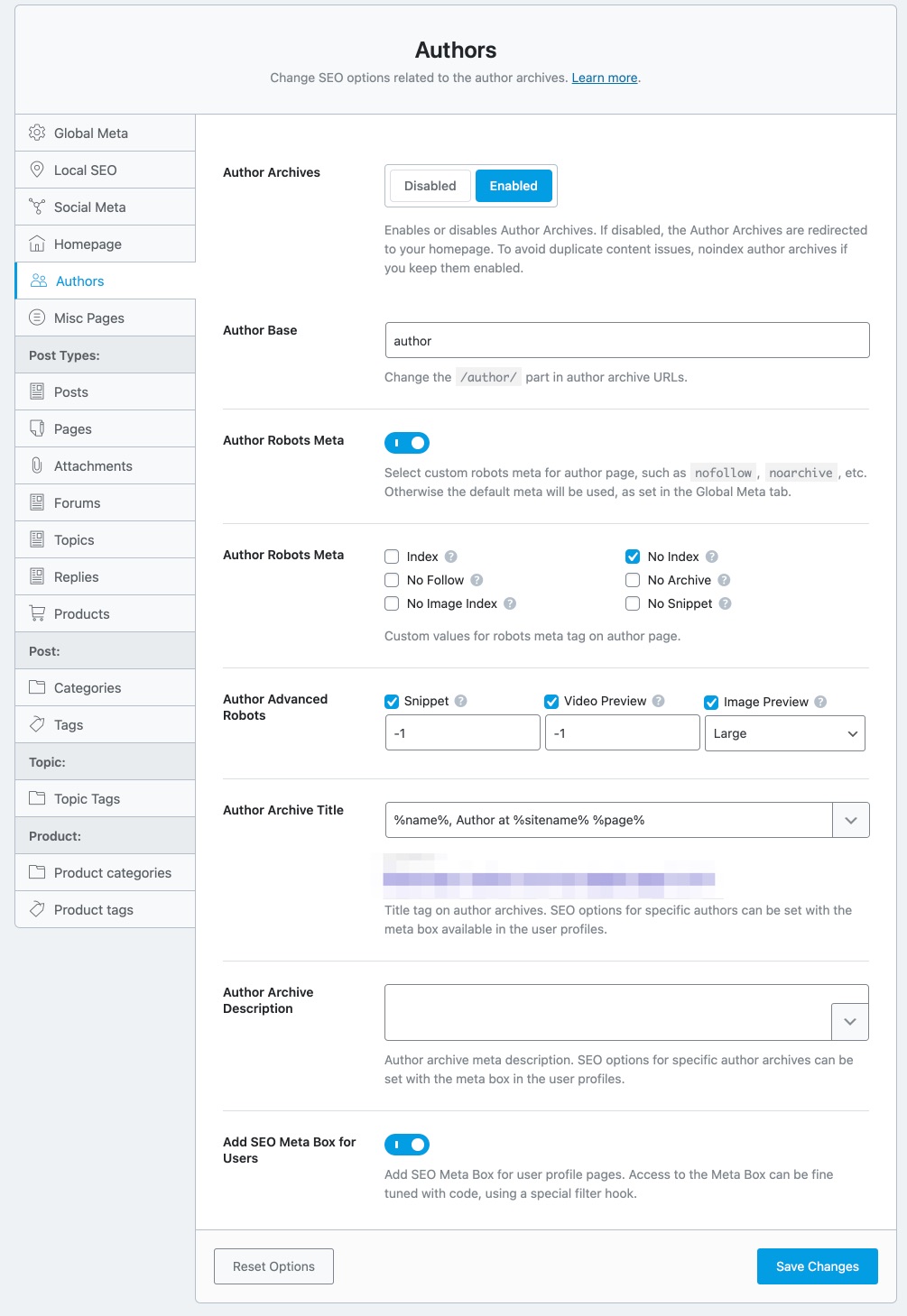 all settings in the authors section