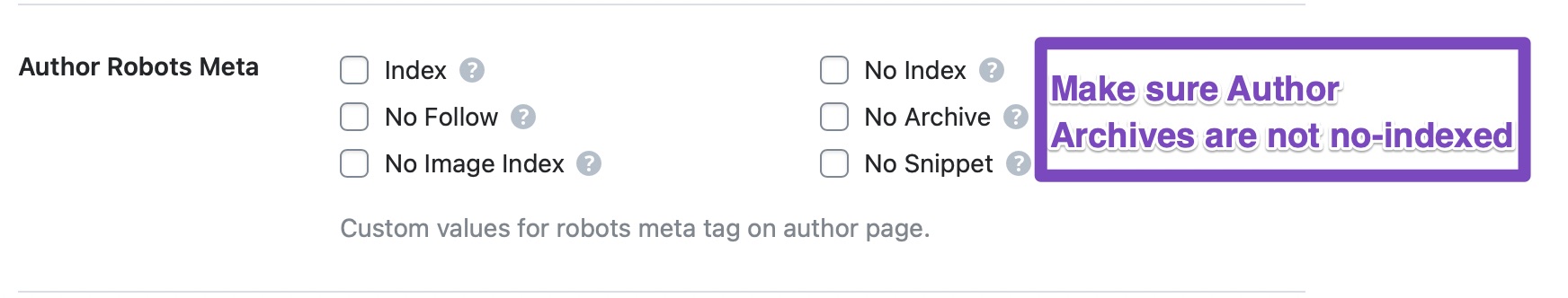 make sure author robots meta are indexed