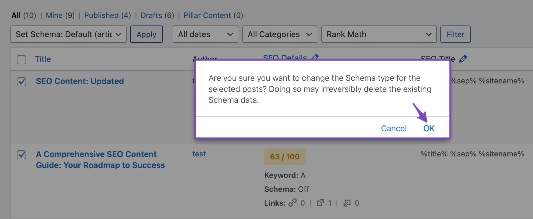Confirmation prompt for setting default Schema