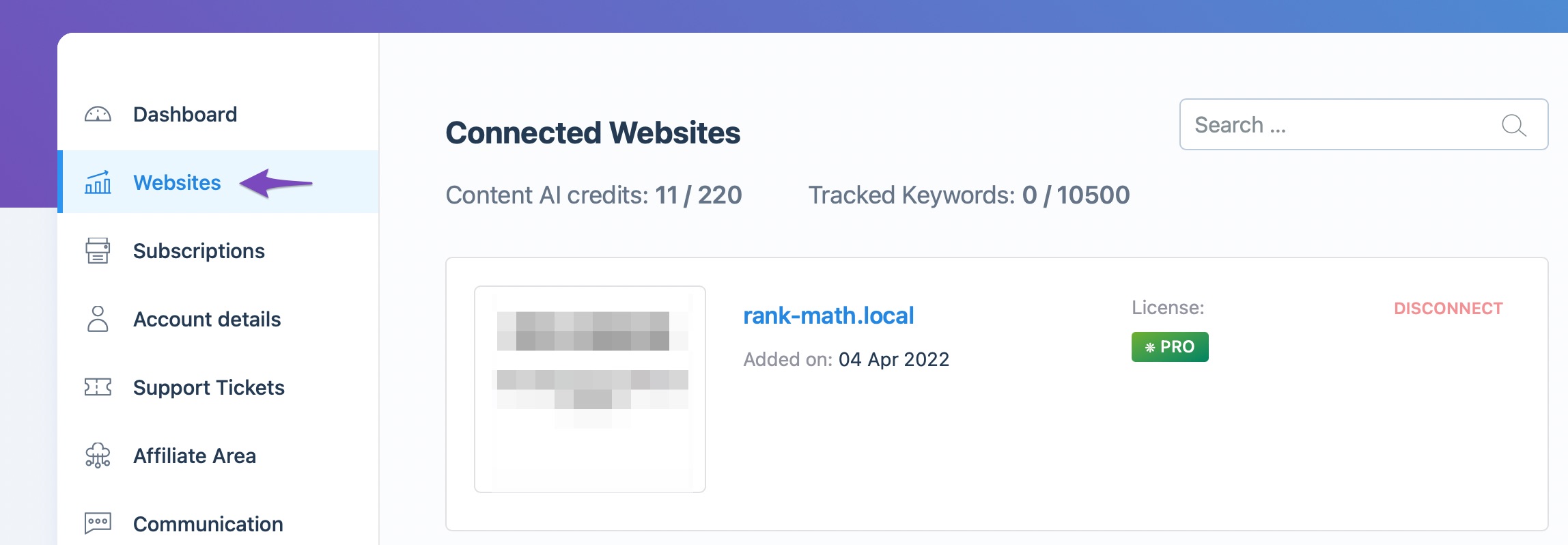 Client Management dashboard