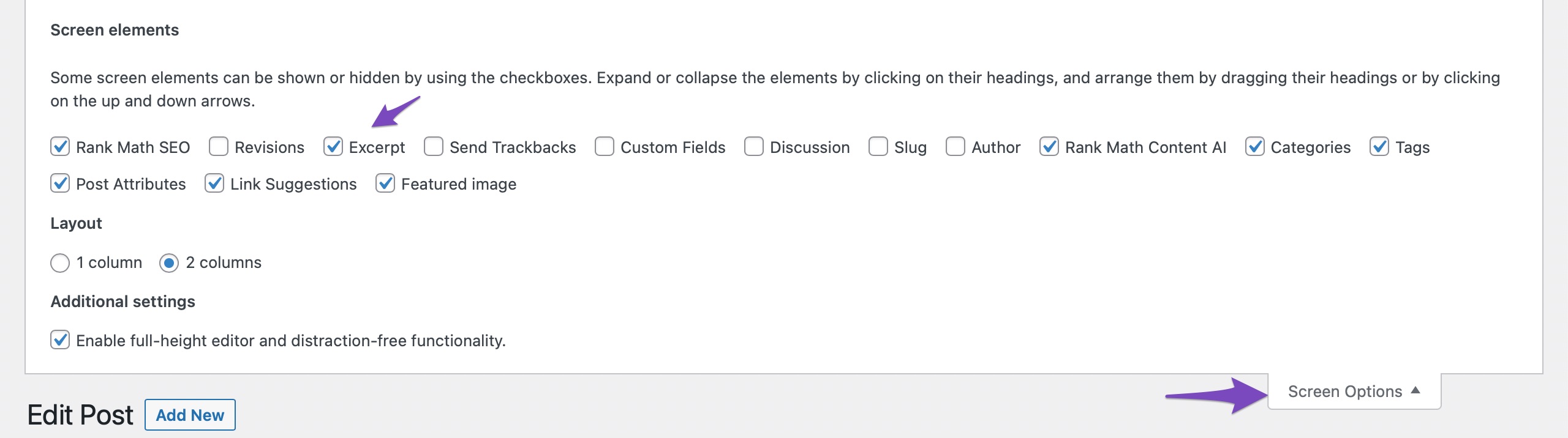 Enable Excerpt option