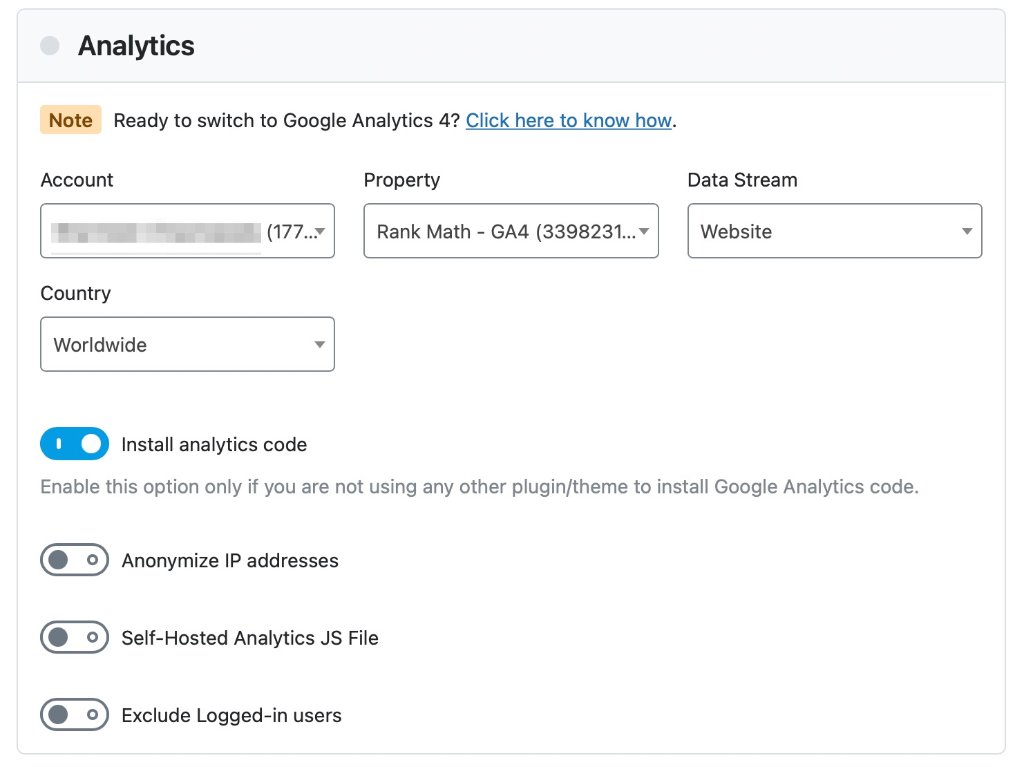 Enable Install Analytics code in Setup Wizard