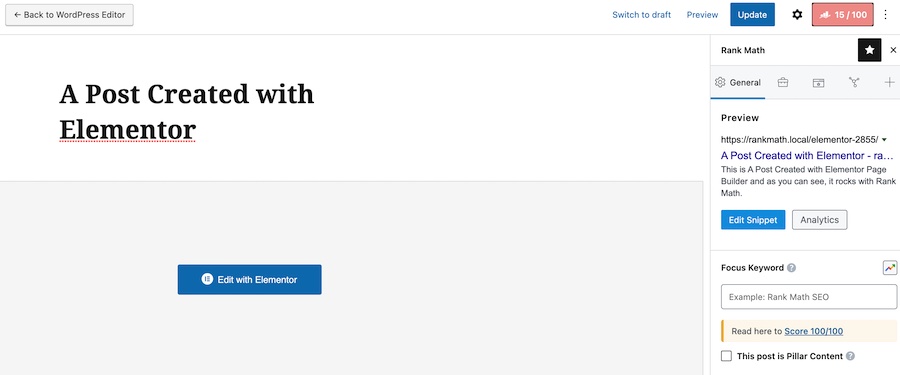 new post created in Elementor