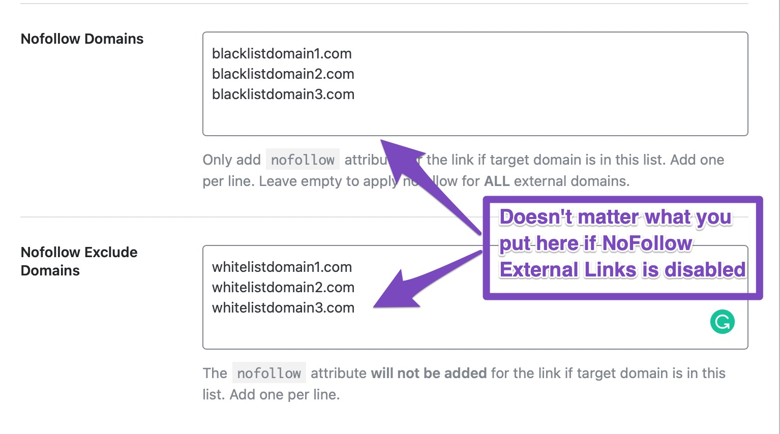 what happens if nofollow external links are off