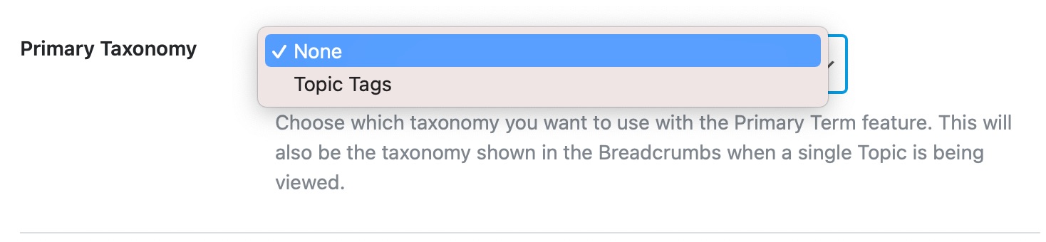 Primary taxonomy for topics