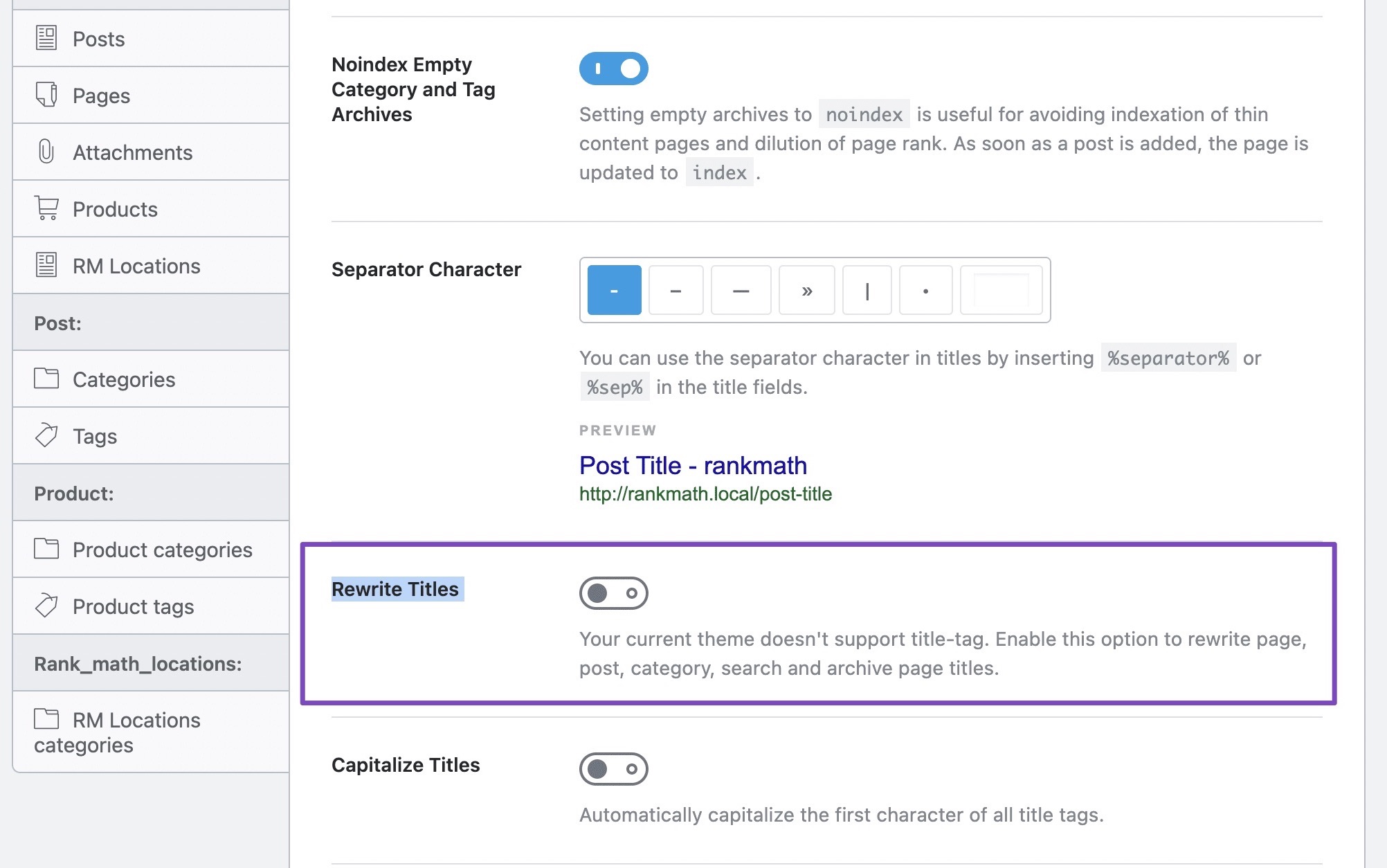 Global Meta - Rewrite Titles option in Rank Math