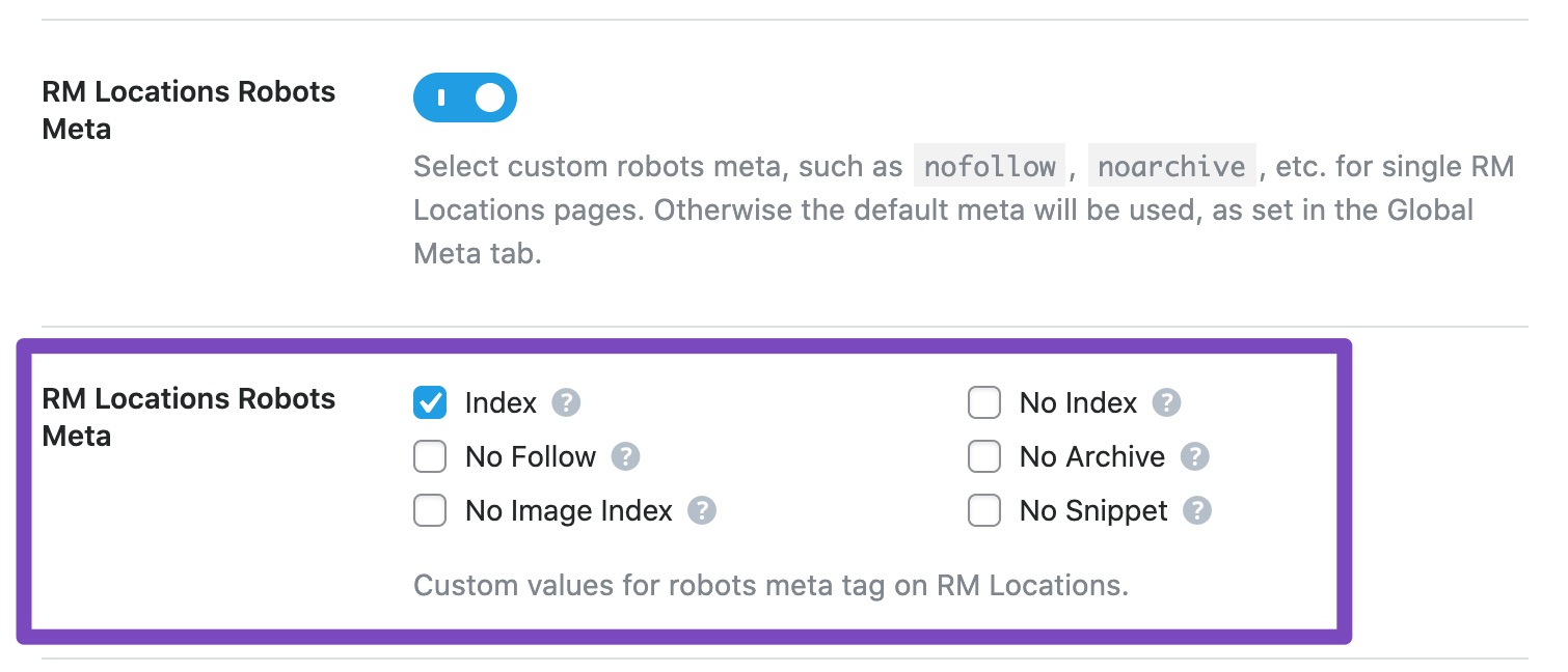RM Locations robots meta custom settings