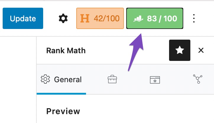 the overall score for primary focus keyword rank math block
