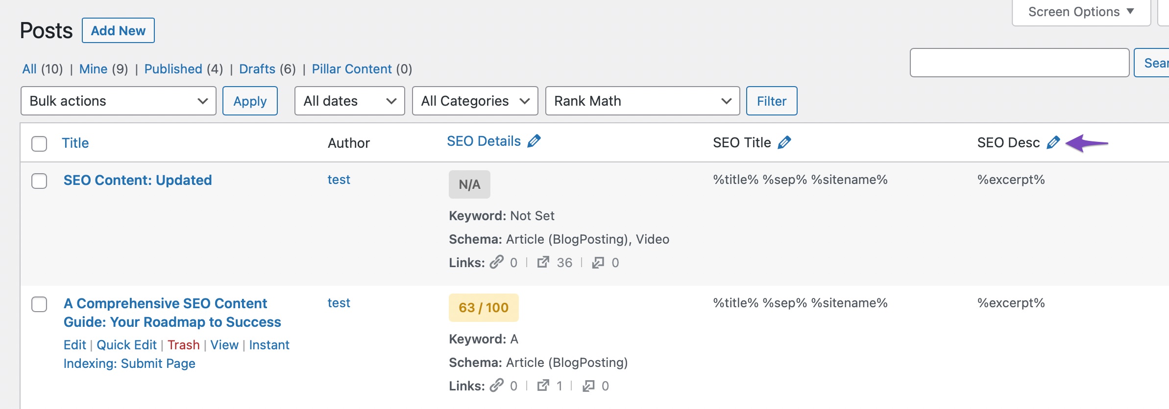 Edit SEO Description in WordPress Posts screen