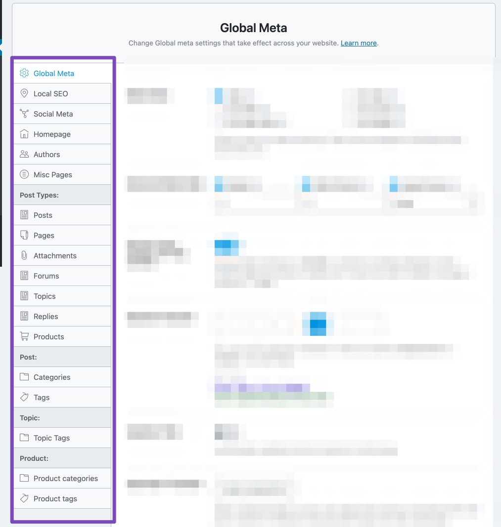 all the settings in the title and meta settings