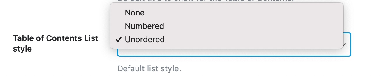 Table of Contents List Style