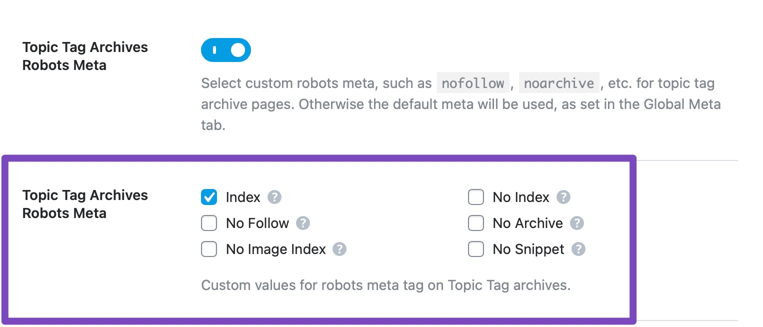 Topic tag archives robots meta custom settings