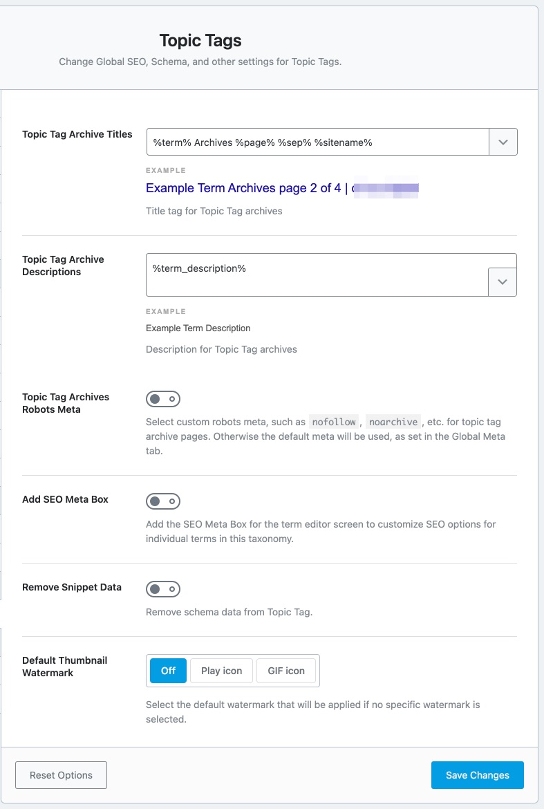 All settings in topic tags