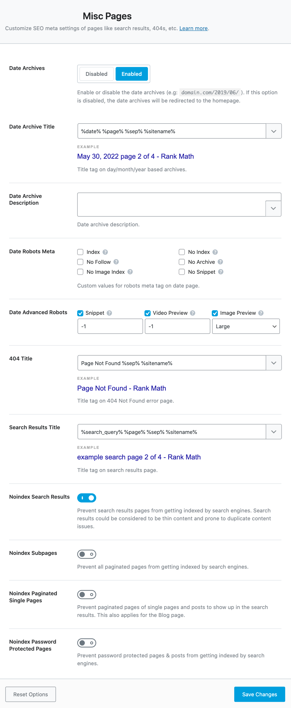 all the settings in misc pages