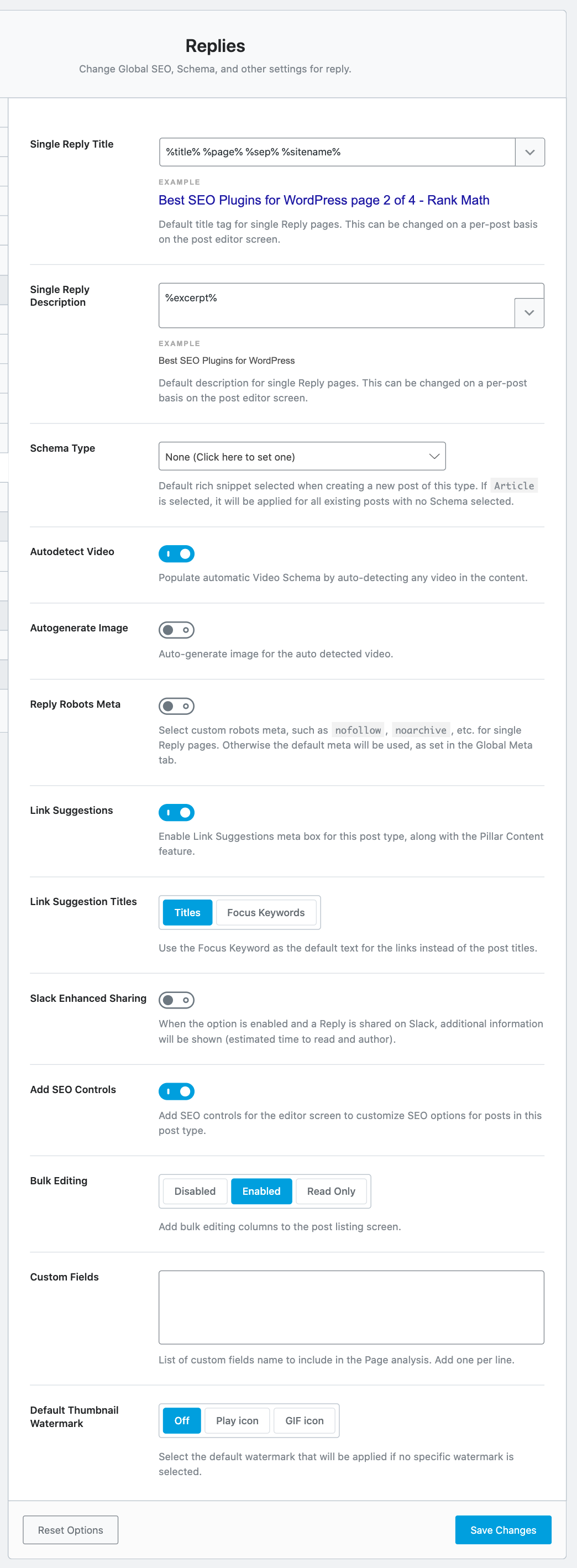 Replies Titles and Meta settings