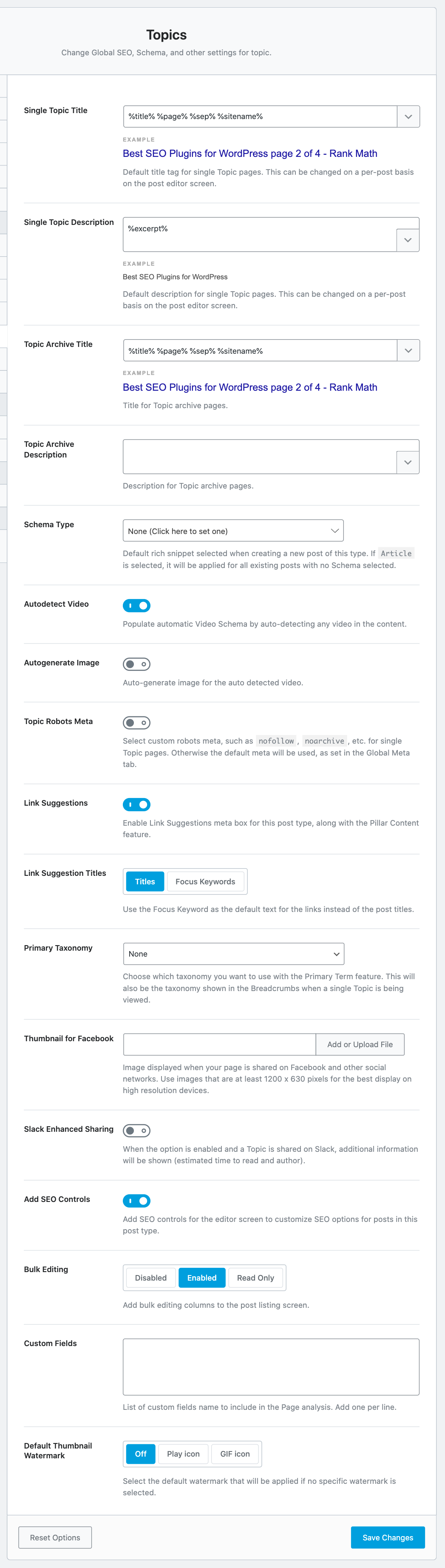 Topics Titles and Meta settings